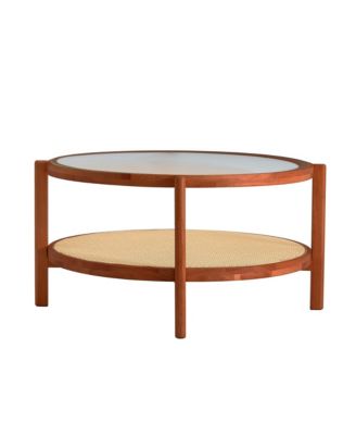 Modern Minimalist Solid Wood Coffee Table with Craft Glass Tabletop
