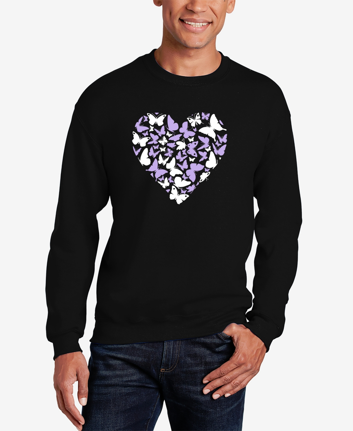 Men's Butterfly Heart Word Art Crewneck Sweatshirt - Dark gray