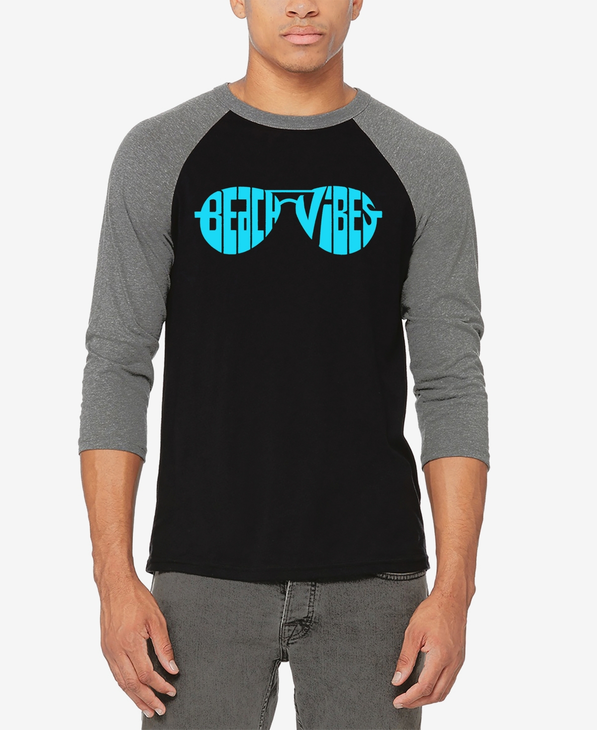 La Pop Art Men's Beach Vibes Raglan Baseball Word Art T-shirt
