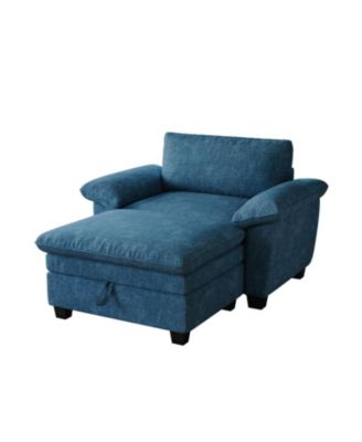 Streamdale 51" Blue Chenille Chaise Lounge with Ottoman & Storage