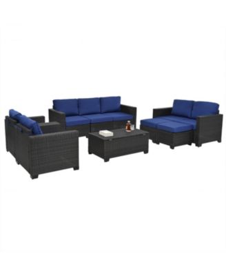 Streamdale PE Rattan Patio Furniture Set, Sectional Sofa, Cushions & Glass Table