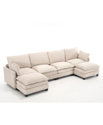 Oversized Velvet Modular Sofa U-Shape Couch with Ottomans & Pillows