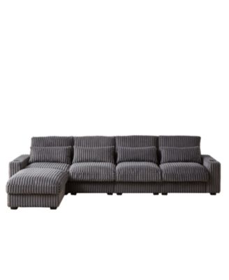 Streamdale 126" Corduroy L-Shaped Sofa w/ Cup Holder, USB, Pillows & Ottoman