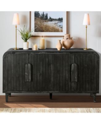 59" Curved Vintage Sideboard with Large Handles and Adjustable Shelves (Antique Black)