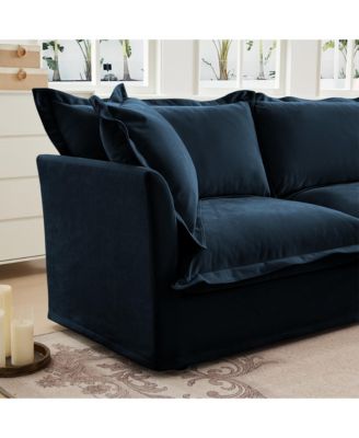 Slipcovered 2-Seater Armless Sofa with Cushions, Chenille Fabric in Blue