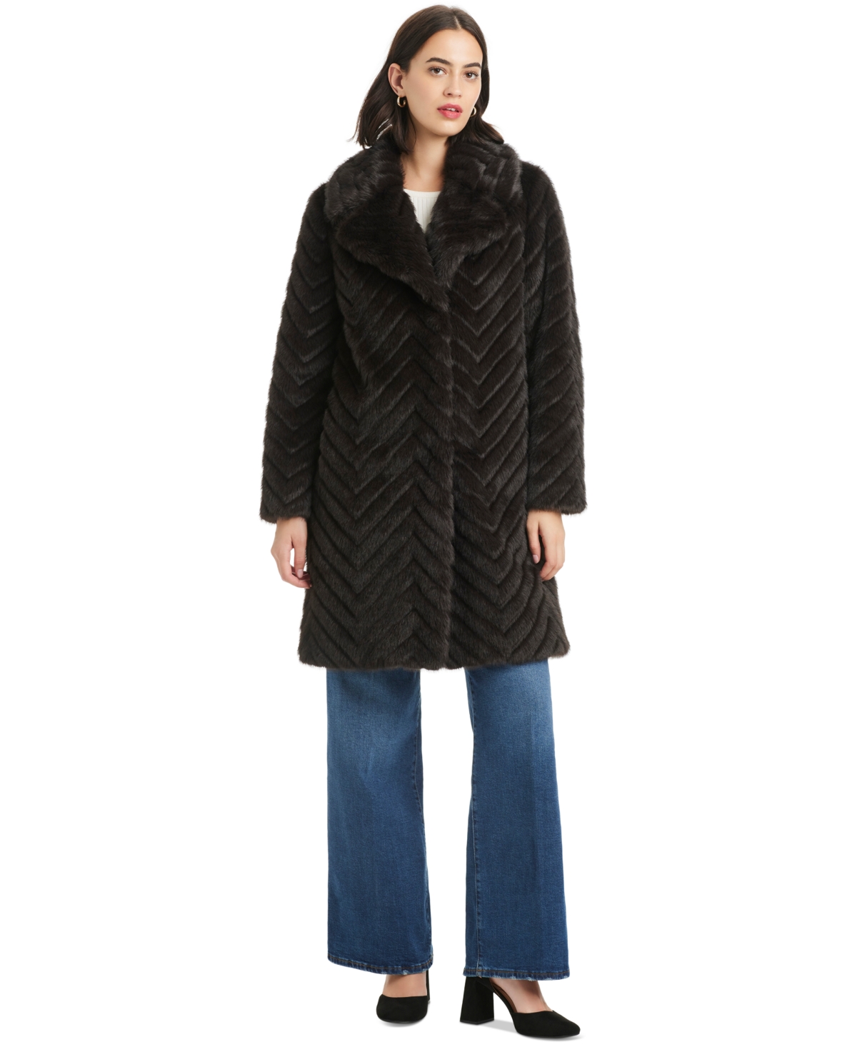 Jones New York Women's Chevron Textured Faux-fur Coat, Exclusively At Macy's In Black