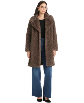 Jones New York - Women's Chevron Textured Faux-Fur Coat
