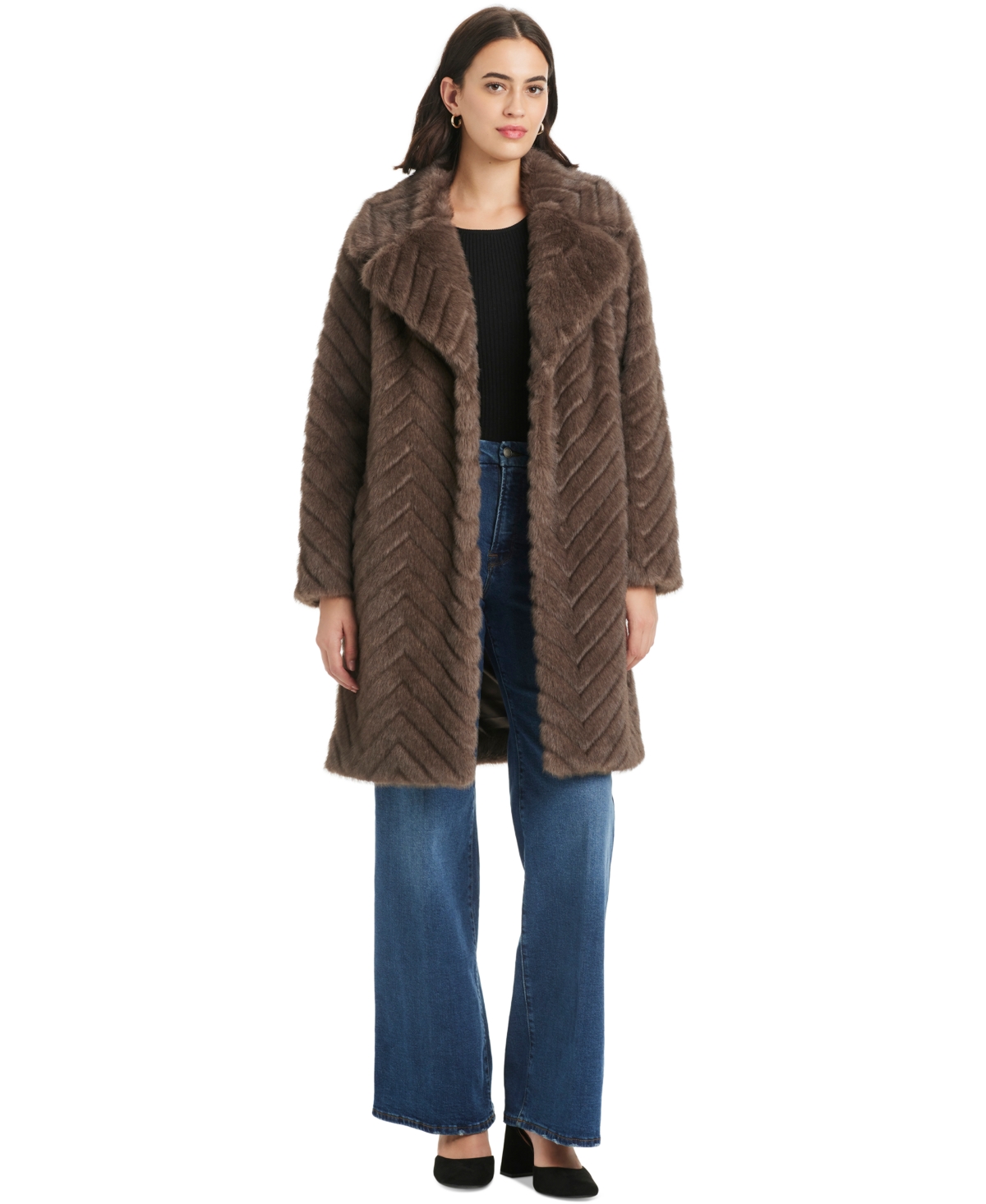 Jones New York Women's Chevron Textured Faux-fur Coat, Exclusively At Macy's In Brown