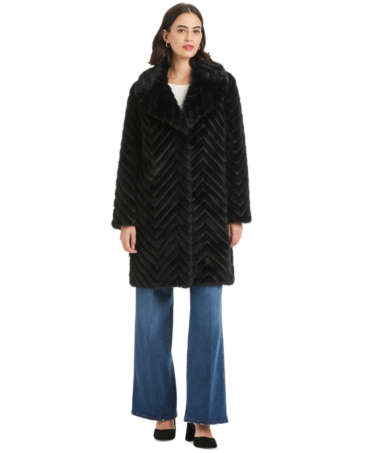 Jones New York Women's Chevron Textured Faux-fur Coat, Exclusively At Macy's In Black