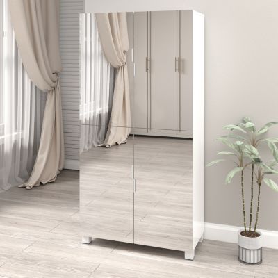 4-Drawer Shoe Cabinet with Mirror and 4-Door Closet (White