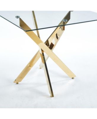 Modern Square Dining Table with Tempered Glass Top and Metal Legs (90x90x75cm)