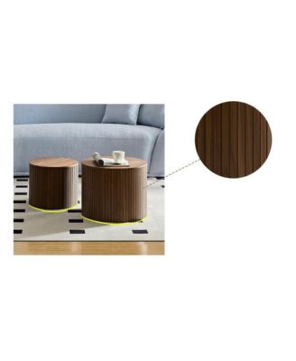 Streamdale MDF nested table set 2 pieces, handcrafted round coffee table in living/lounge area, walnut color