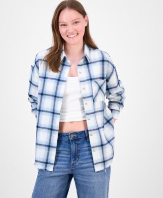 Just Polly - Juniors' Girlfriend Frayed-Hem Plaid Top