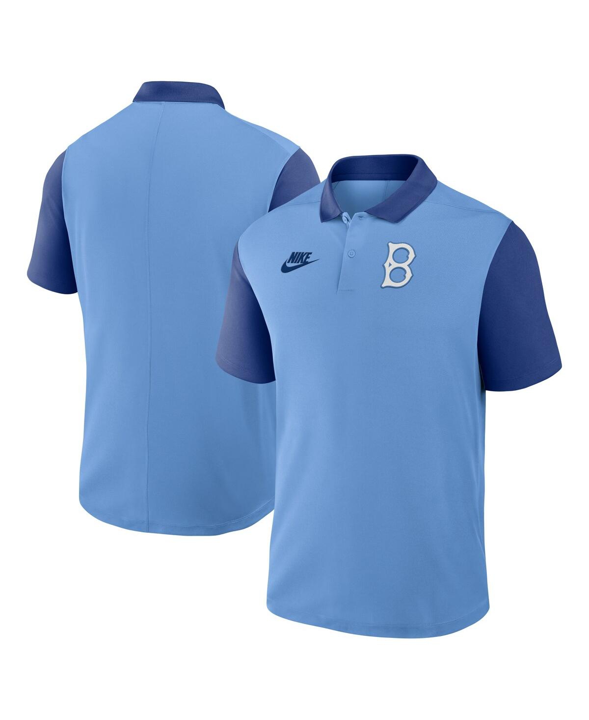 Nike Men's Light Blue/royal Brooklyn Dodgers Cooperstown Collection Color-block Victory Performance Polo 