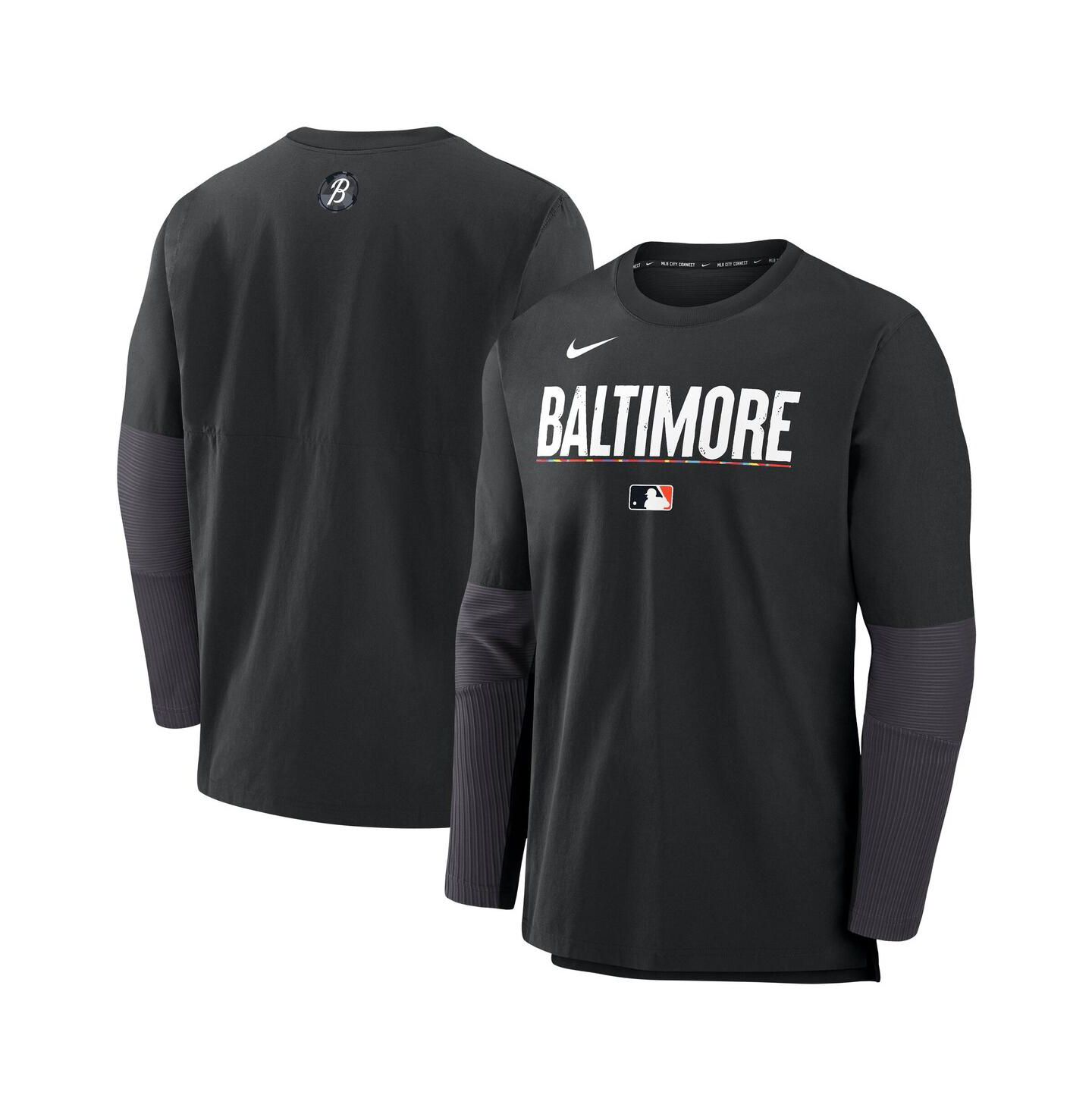 Мужская футболка Nike Black Baltimore Orioles Authentic Collection City Connect Lightweight Player Tri-Blend Performance Long Sleeve — фото 1