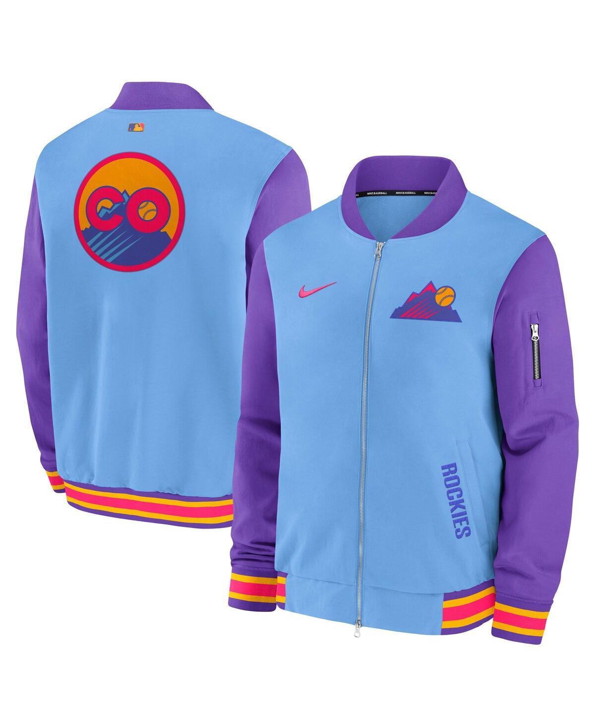 Men's Light Blue/Purple Colorado Rockies 2025 City Connect Authentic Collection Full-Zip Bomber Jacket - Light Blue, Purple