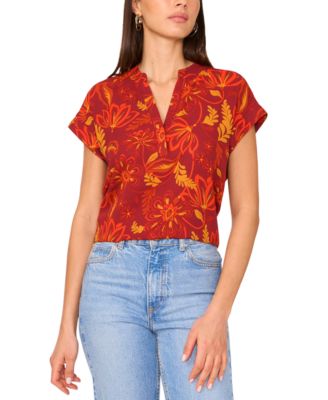 Vince Camuto - Women's Printed V-Neck Placket Blouse