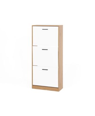 Shoe Storage Cabinet with 3 White Panel Flip Drawers, Freestanding Organizer for Entryway, Narrow Shoe Rack Cabinet