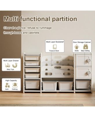 Kids Storage Organizer 8 Bins, 4-Tier Bookcase, 2 Cabinets