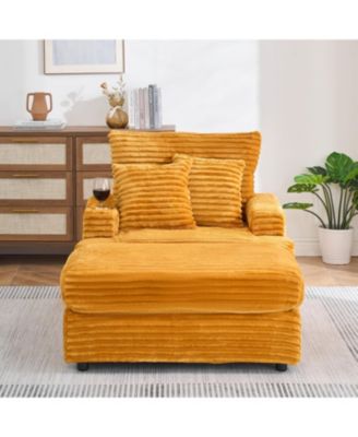 Cozy Armchair & Ottoman Set 39" Spring Upholstered Sofa with Cup Holder