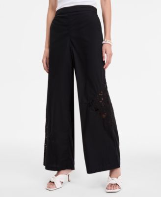 Women's Cotton Lace-Trim Wide-Leg Pants, Exclusively at Macy's
