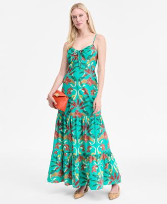 Inc International Concepts Womens Floral Print Smocked Back Tiered Maxi Dress Avahh Sculpted Clutch Abron Pointed Dorsay Flats 