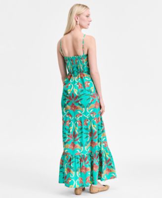 Women's Floral-Print Smocked-Back Tiered Cotton Maxi Dress, Exclusively at Macy's