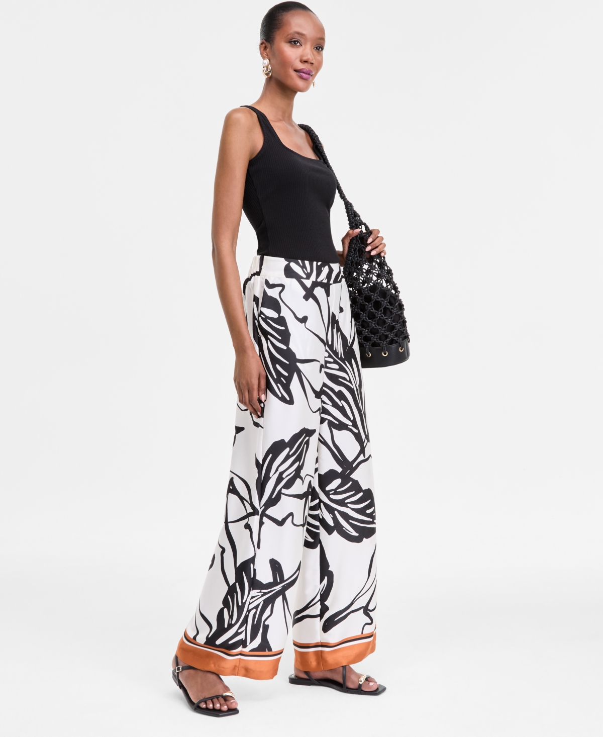 Inc International Concepts Petite Printed High Rise Wide-leg Pants, Exclusively At Macy's In Gray