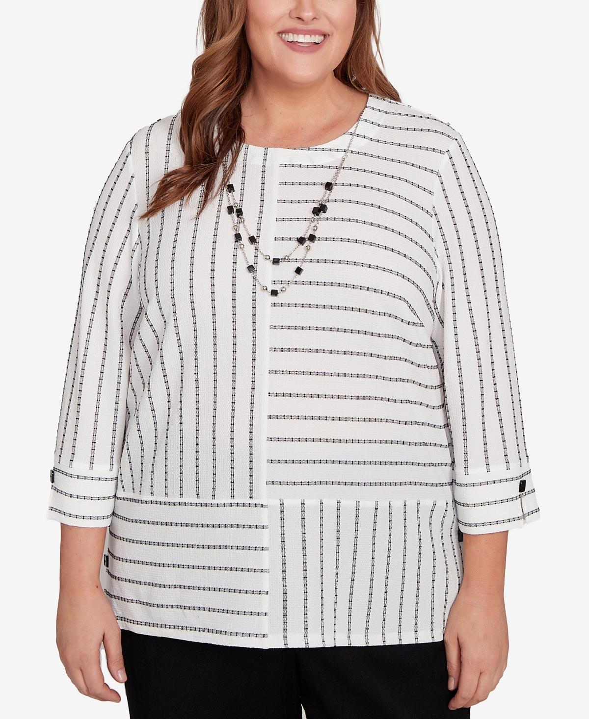 Alfred Dunner Plus Size Textured Stripe Top