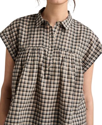 Women's Cotton Pintuck Button-Front Top