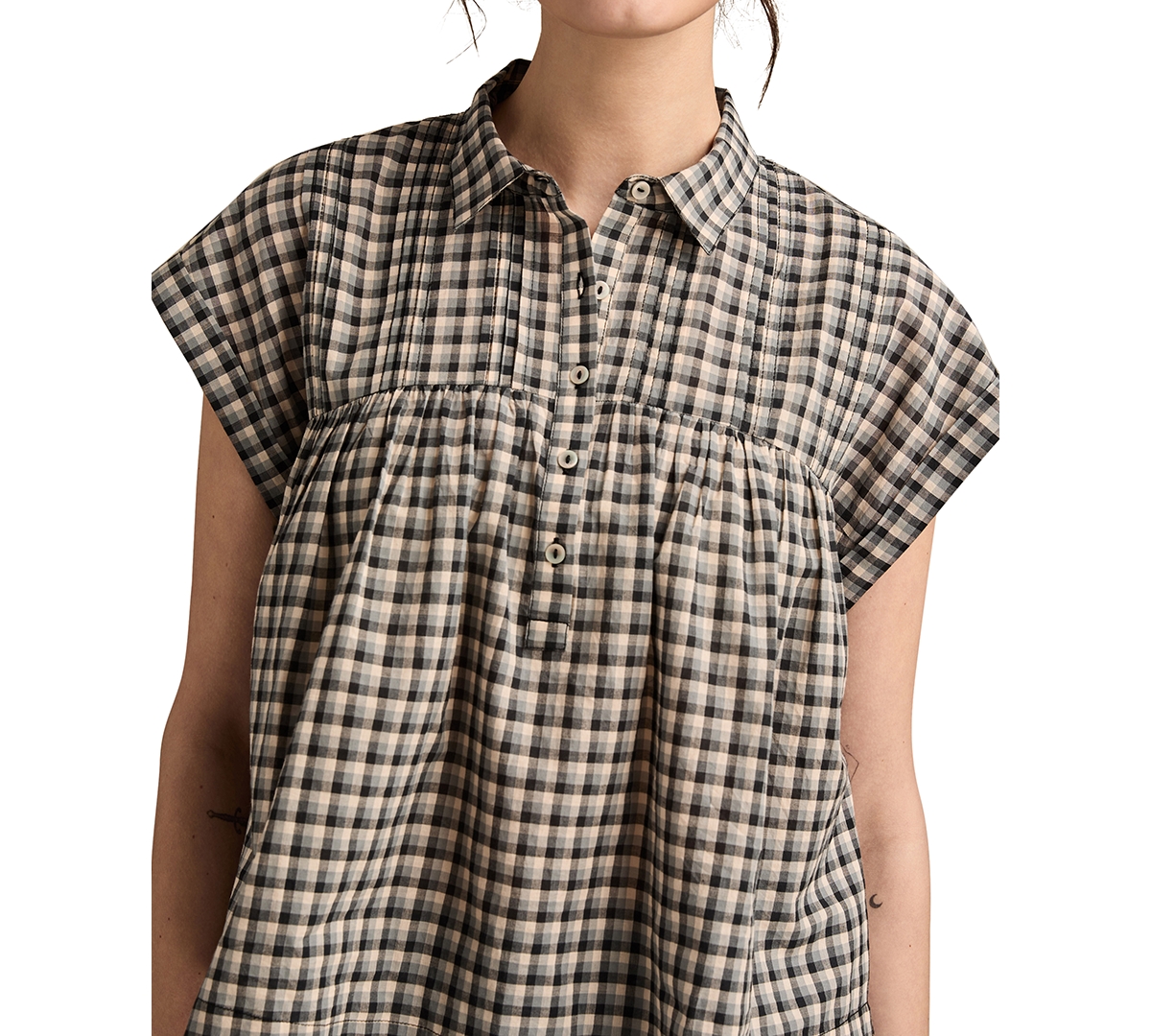 Shop Lucky Brand Women's Cotton Pintuck Button-front Top