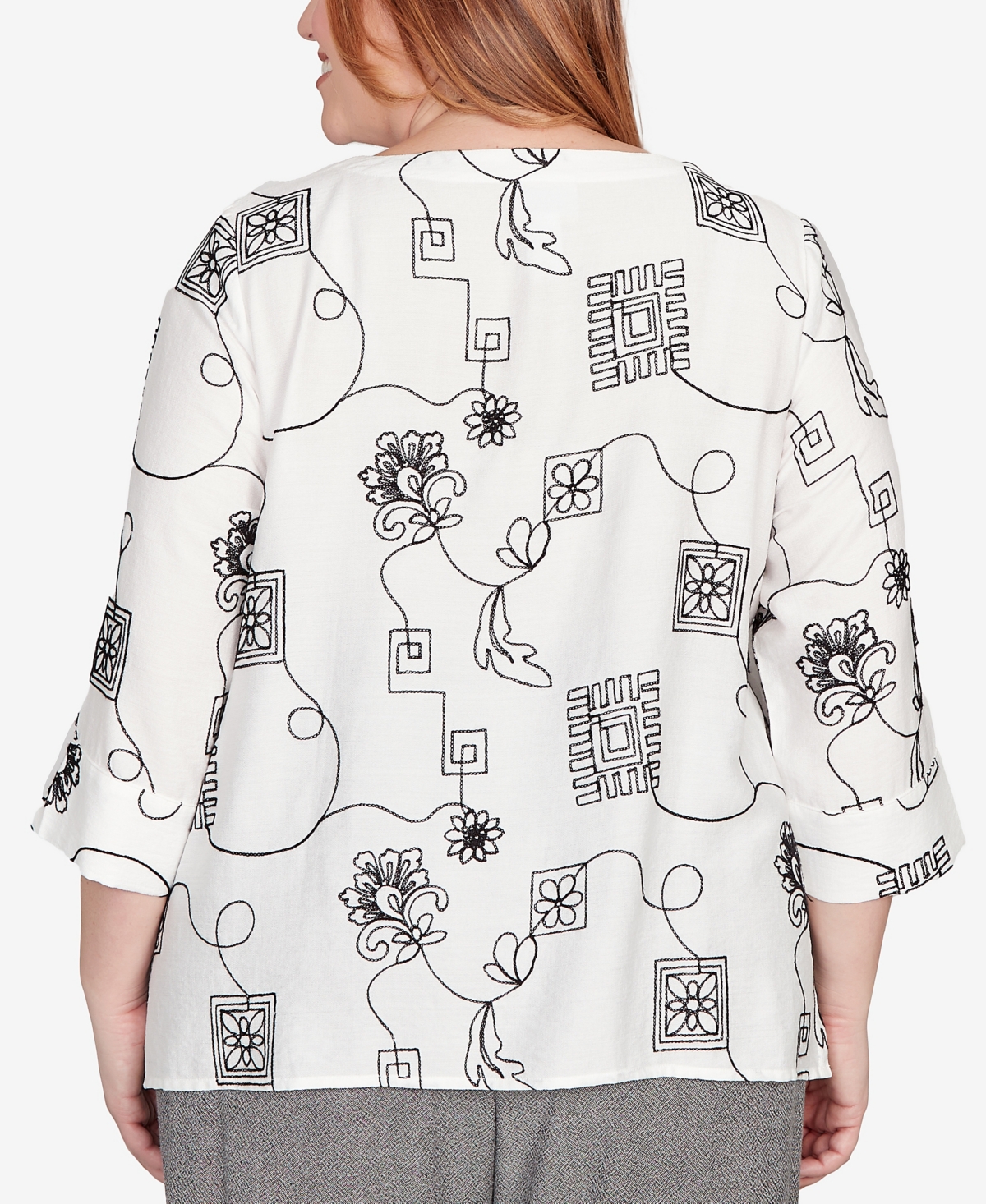 Alfred Dunner Plus Size Embroidered Floral Top In White