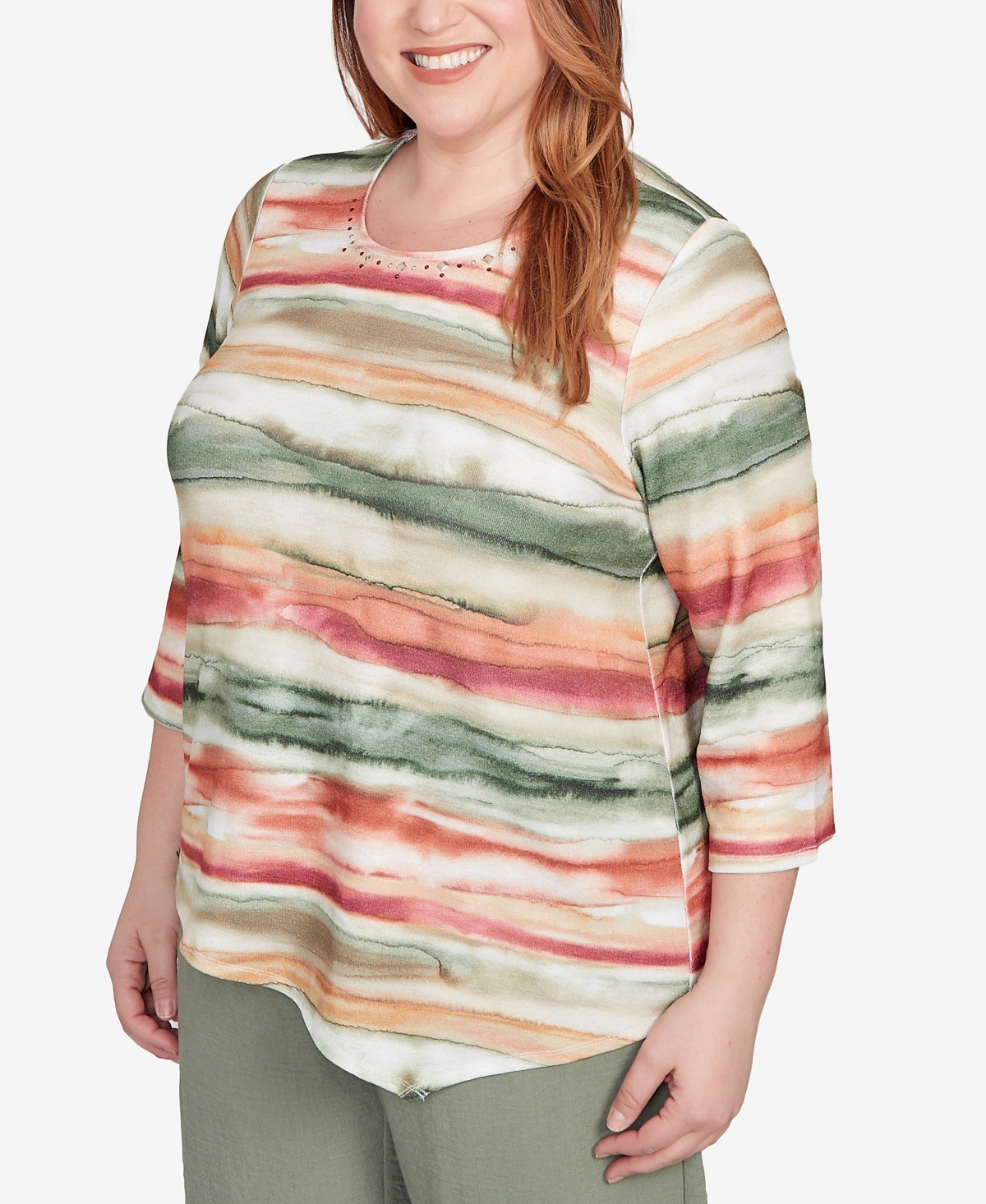 Alfred Dunner Petite Copper Canyon Watercolor Stripe Crew Neck Top