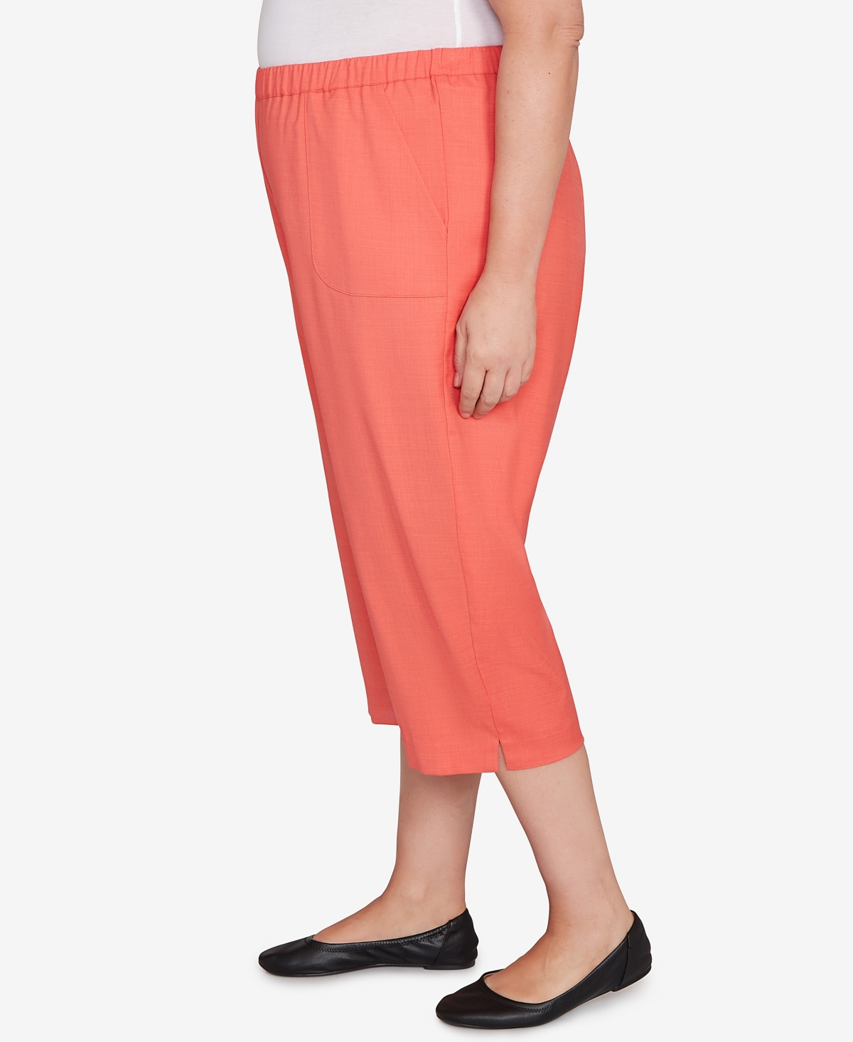 Alfred Dunner Plus Size Catalina Island Patch Pockets Elastic Waistband Capris Pants