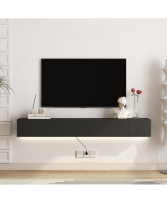 Floating TV Stand with 16 LED Lights, 69" TV Cabinet for 55-65" TVs
