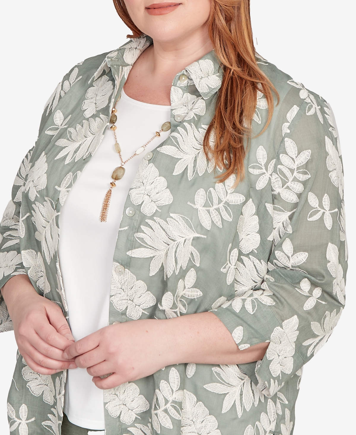 Alfred Dunner Plus Size Soutache Leaf Top With Necklace