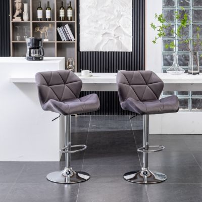 Gray Velvet Diamond Tufted Adjustable Barstools (Set of 2)