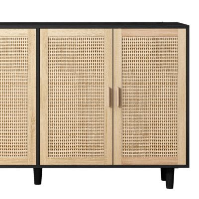 62.20" Elegant and Functional 4-Door Rattan Decorative Storage Cabinet