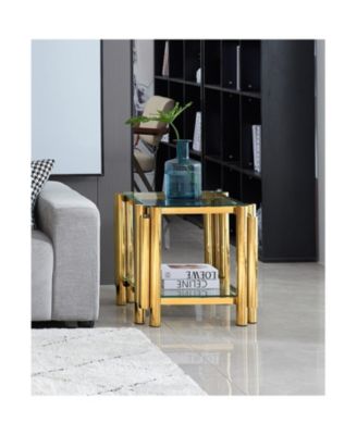 20" Square End Table with Glass & Stainless Steel