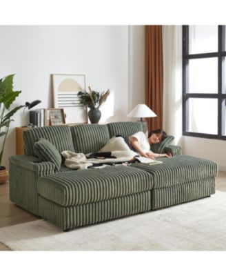 Streamdale 1-Piece Corduroy & Wood Sofa – 3-Seater, Storage Compartments, Plush Cushions, Modern Design