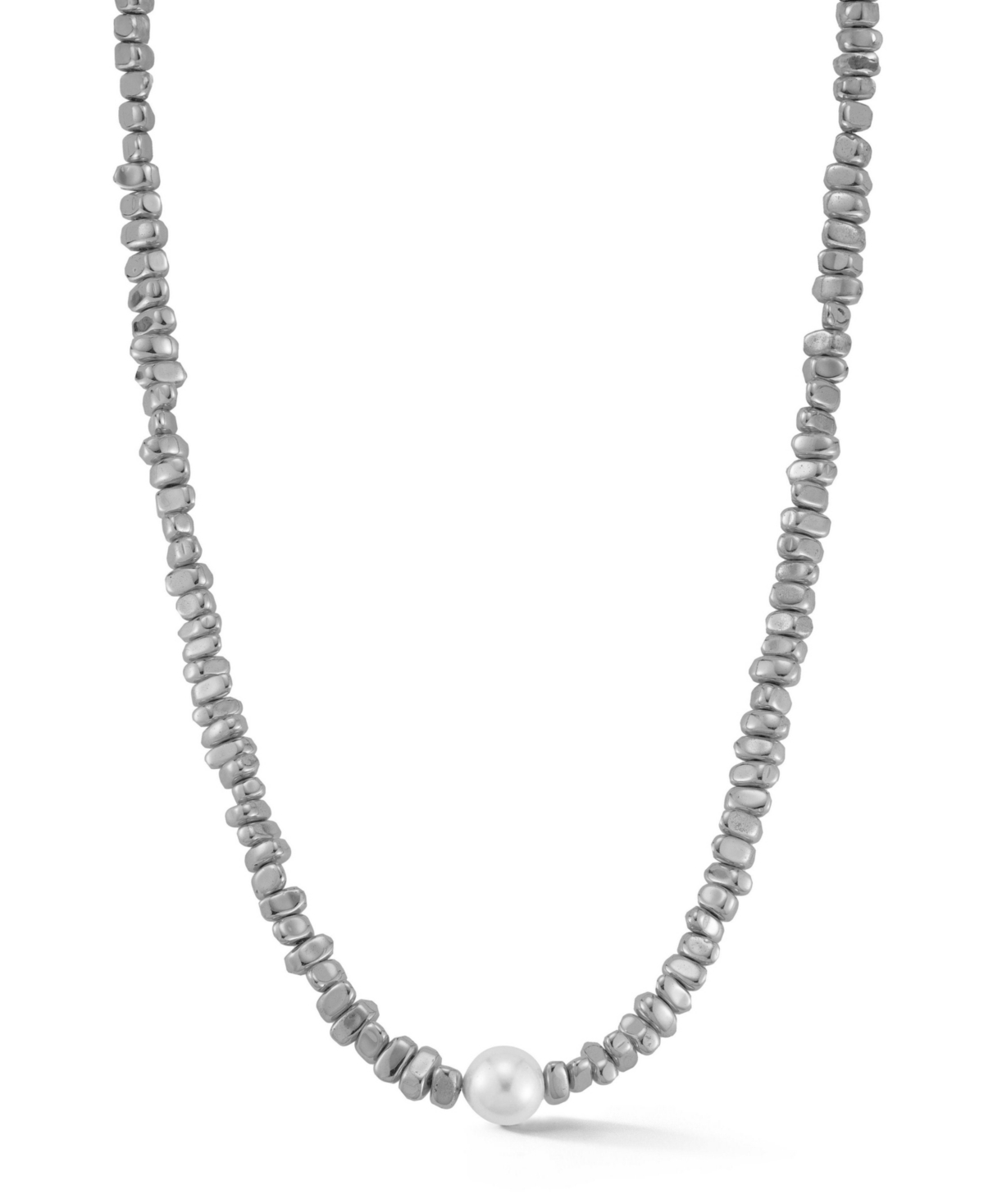 Gold Plated Beaded Pearl Necklace - Silver
