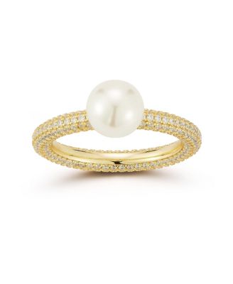 Plated Sterling Pearl Pave Band Ring