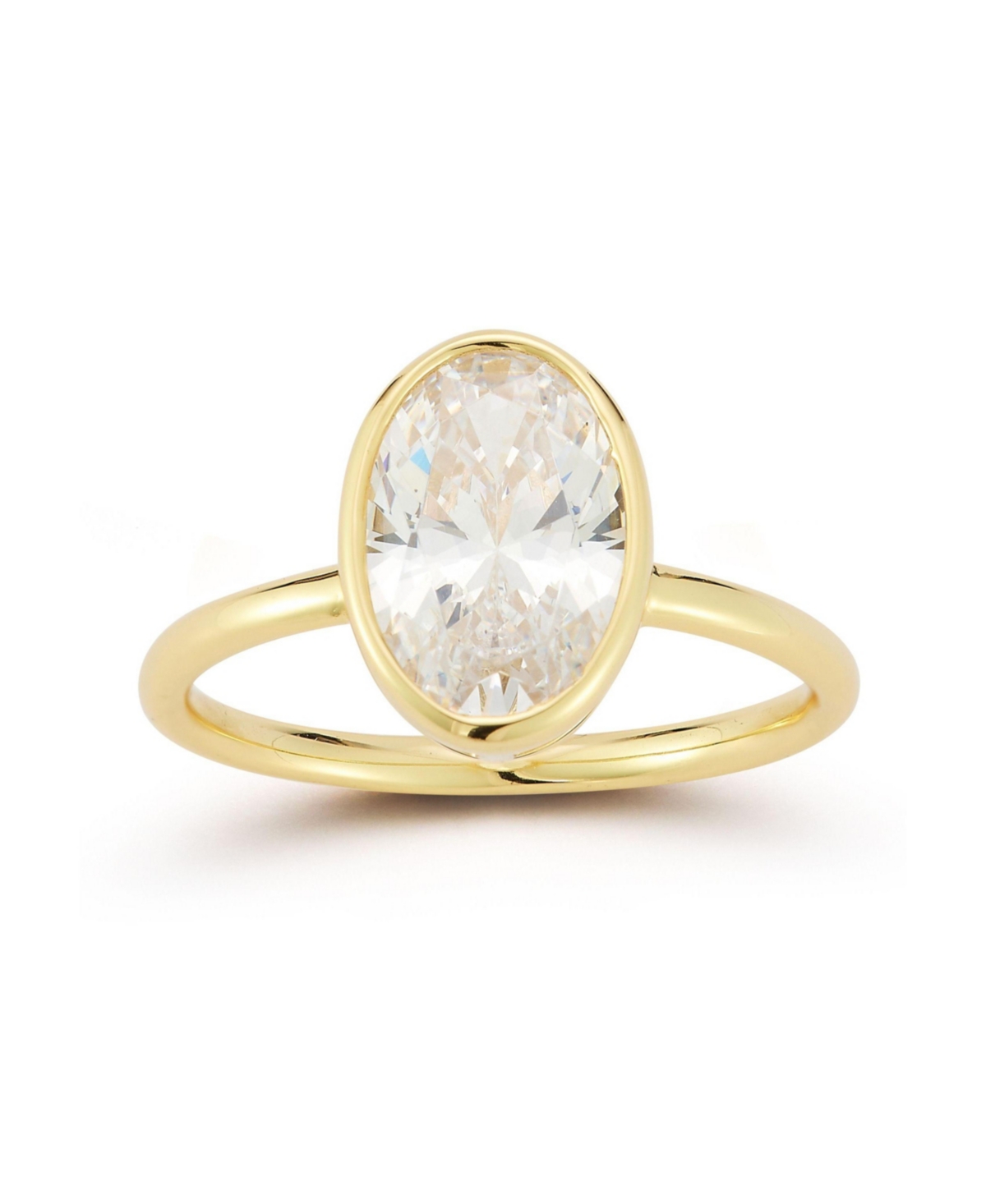 14K Gold Plated Sterling Silver Oval Cut Solitaire Ring - Gold