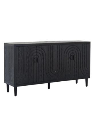 Modern Black Accent Cabinet 4-Door Wooden Storage Cabinet