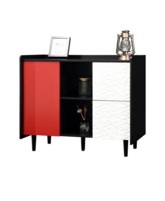 Red Accent Sideboard with Drawer and Open Shelves