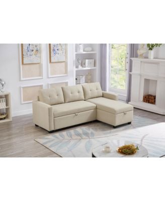Streamdale Beige Upholstered Pull-Out Sofa with Storage Chaise