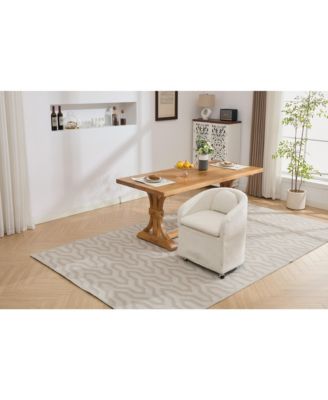 Set of 1 Chenille Fabric Dining Armchair With Back Cushion and Universal Wheels