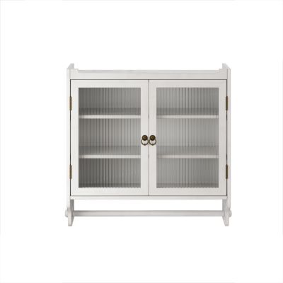 Glass Door Cabinet with 3-Tier Storage & Towel Rack