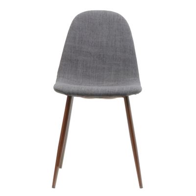Two Light Grey Fabric Dining Chairs with Iron Legs
