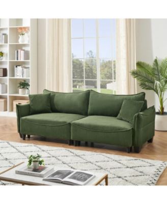 Streamdale Green Corduroy Sofa Bed with Pillows for Living Room